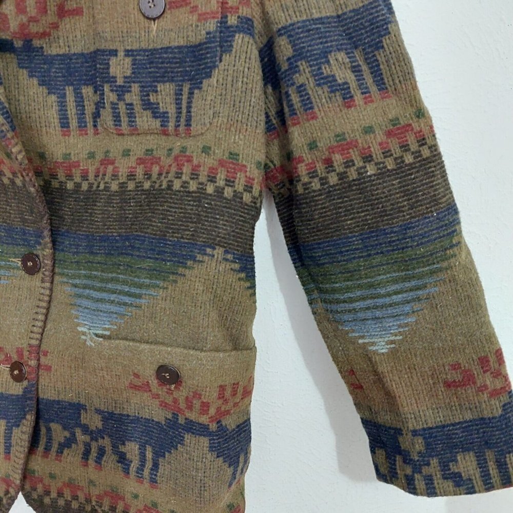 Express Vintage 80s 90s Brown Southwest Aztec Womens Jacket Sz M Button-Up Lined - Picture 4 of 13